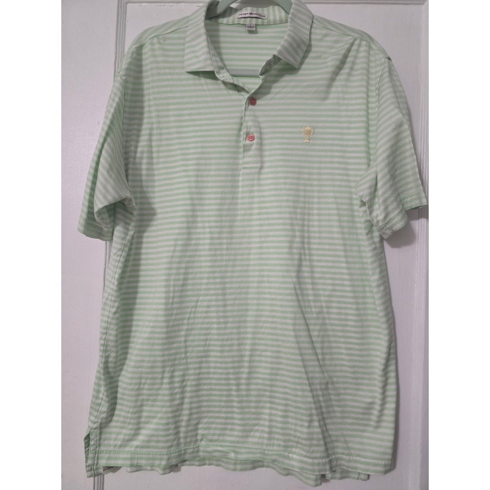 Peter Millar Polo Shirt Mens Sz L Green Stripe Short Sleeve Stretch Golf